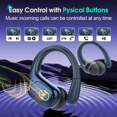 Aptkdoe earbud button controls being pressed for easy playback and call management