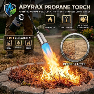 ApyraX close-up of the detachable 30-inch torch head revealing nozzle detail for precise flame