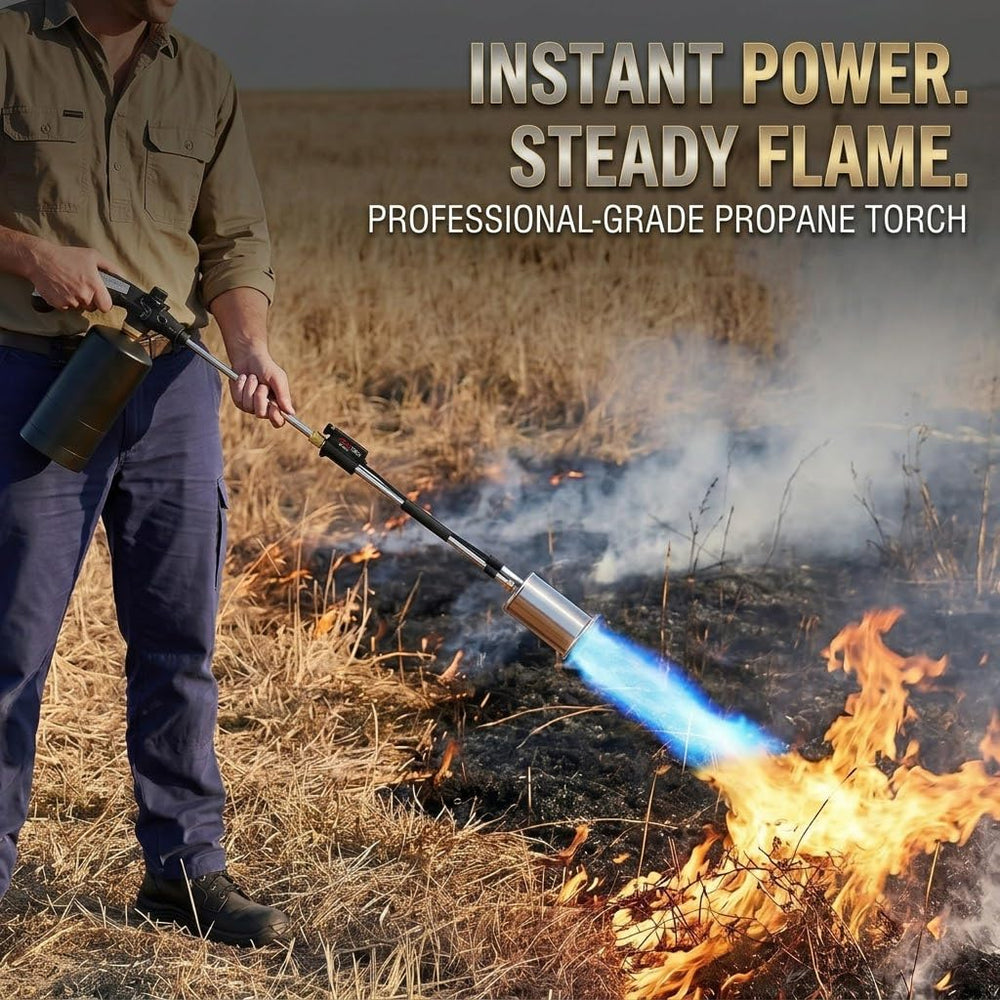 ApyraX torch used in a backyard maintenance scene, showcasing versatile property-care utility