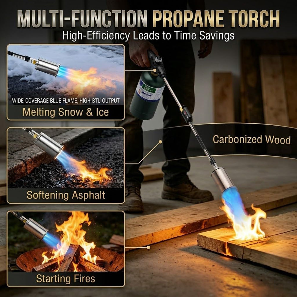 ApyraX torch melting ice on a driveway, showing efficient snow and ice removal advantage