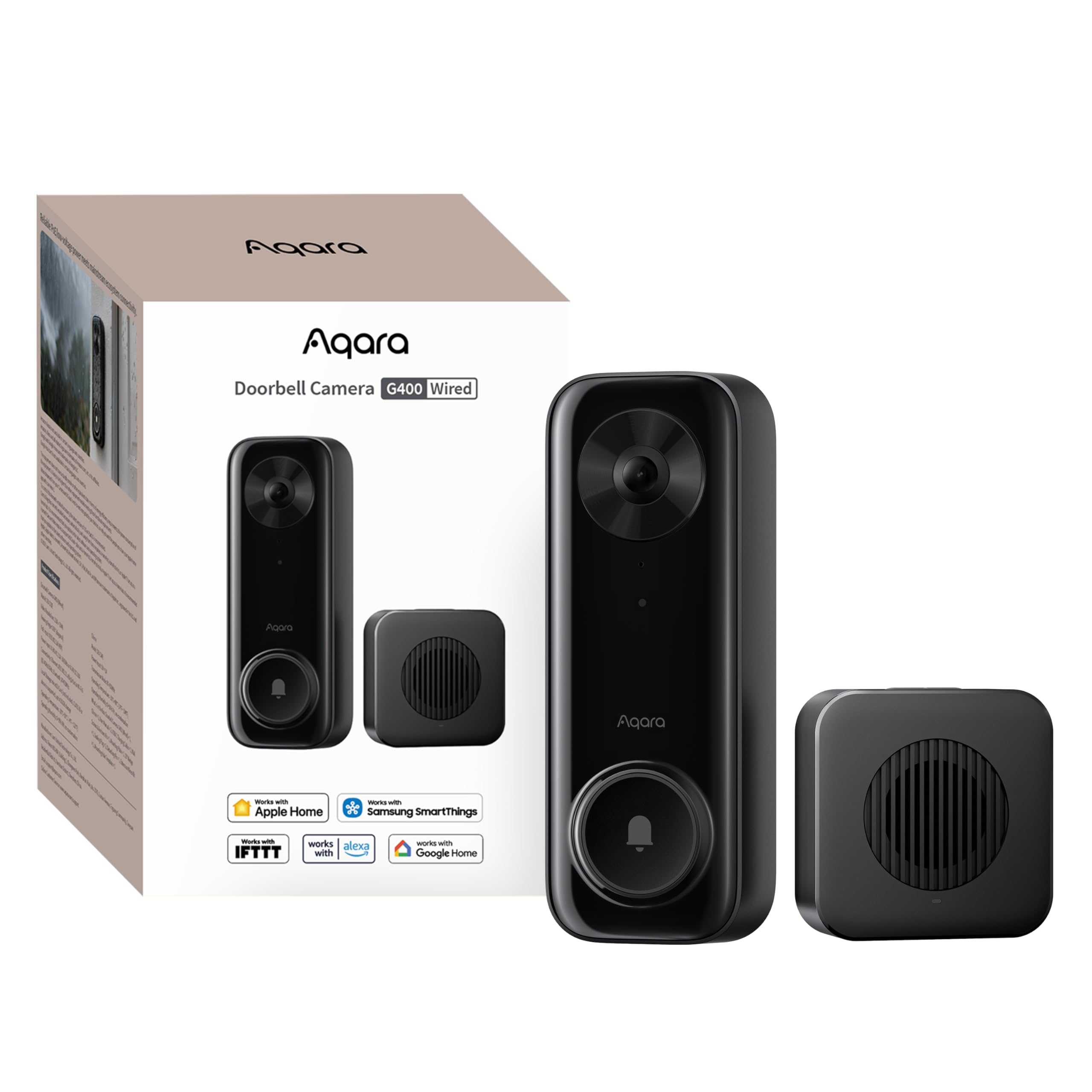 Aqara G400 front view showing camera and button, clear entry monitoring