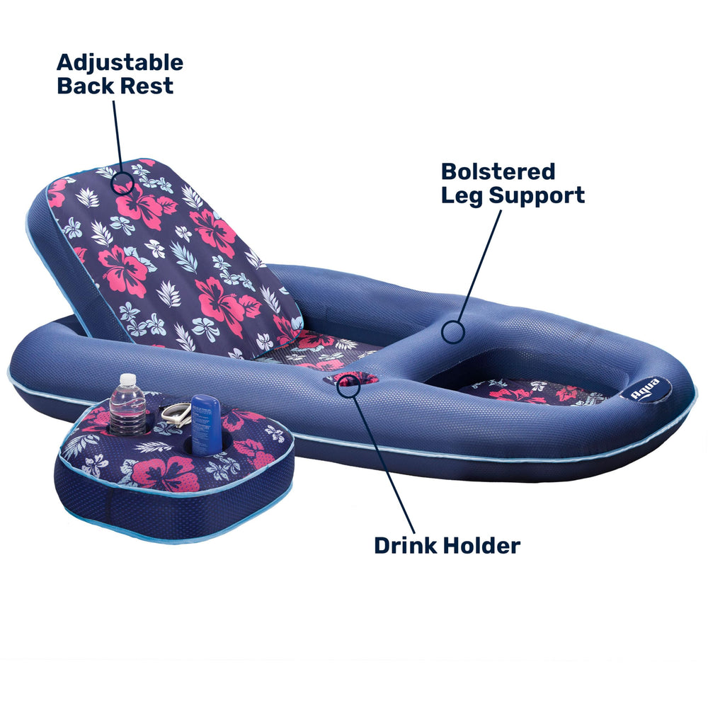 Aqua LEISURE lifestyle shot poolside showing stylish navy hibiscus lounge for relaxation