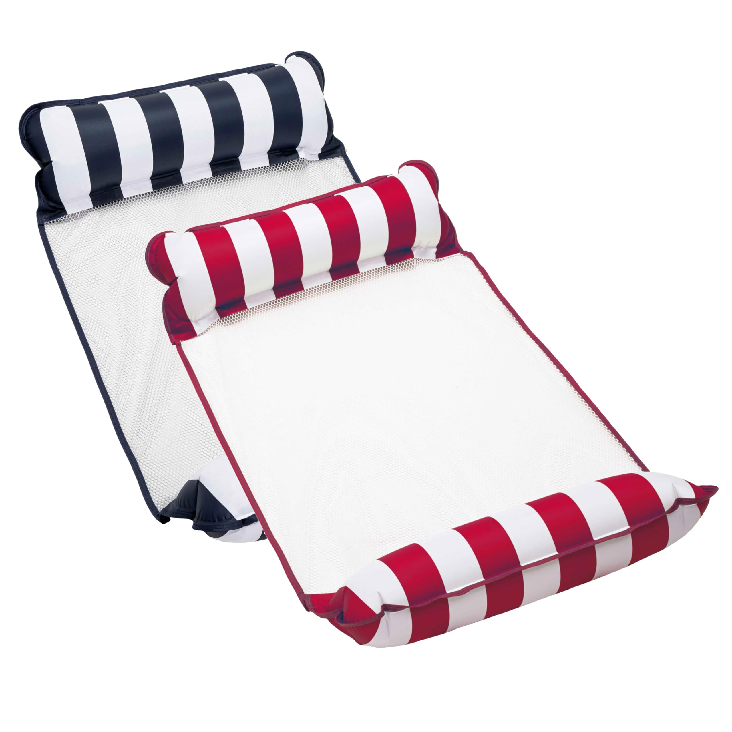 Aqua LEISURE front view showing navy float and stripe float, ready to use