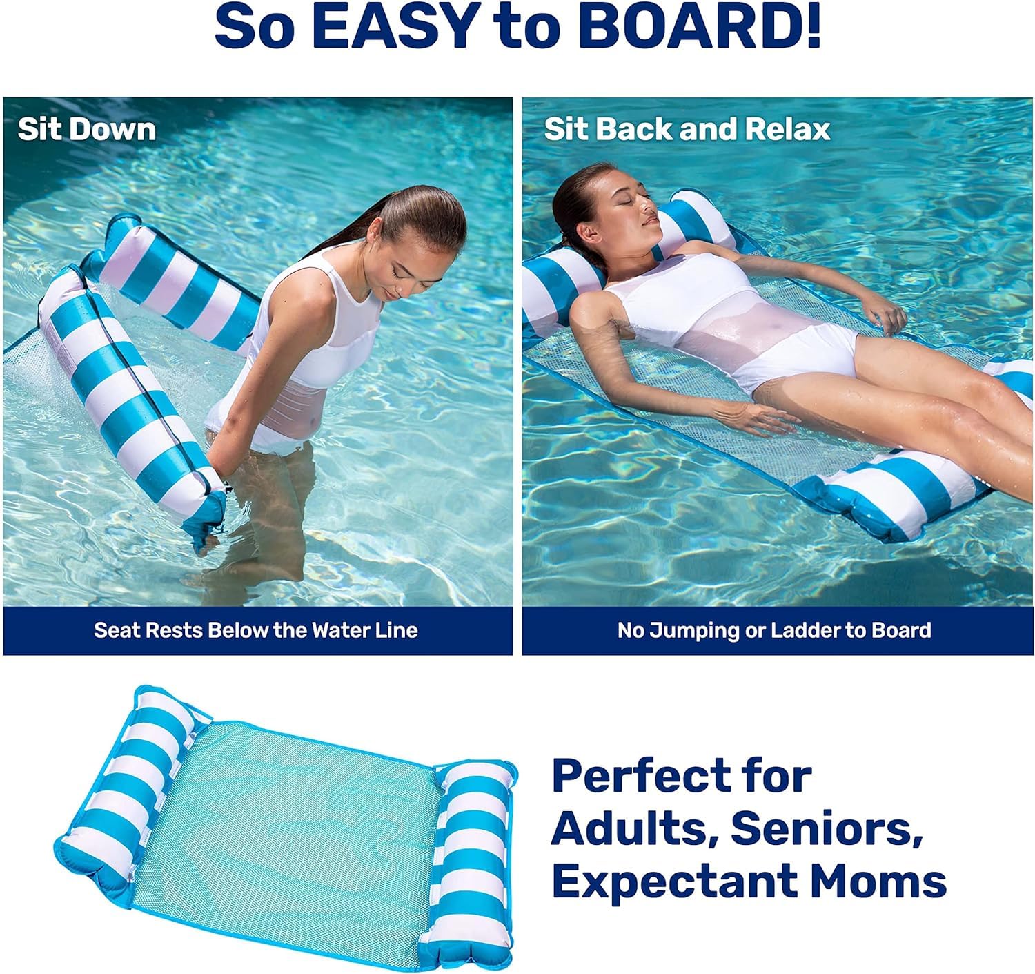 Aqua LEISURE Monterey in use with adult relaxing, demonstrating stable comfort