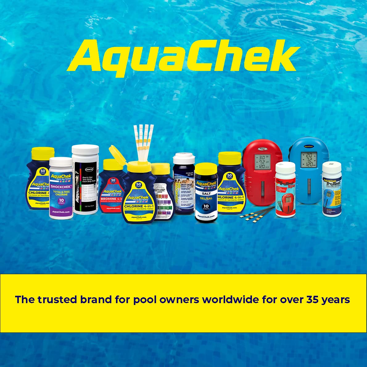 AquaChek botella abierta con tabla de colores visible para comparar resultados