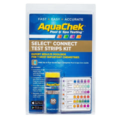 AquaChek paquete frontal mostrando 50 tiras, fácil identificación y almacenamiento