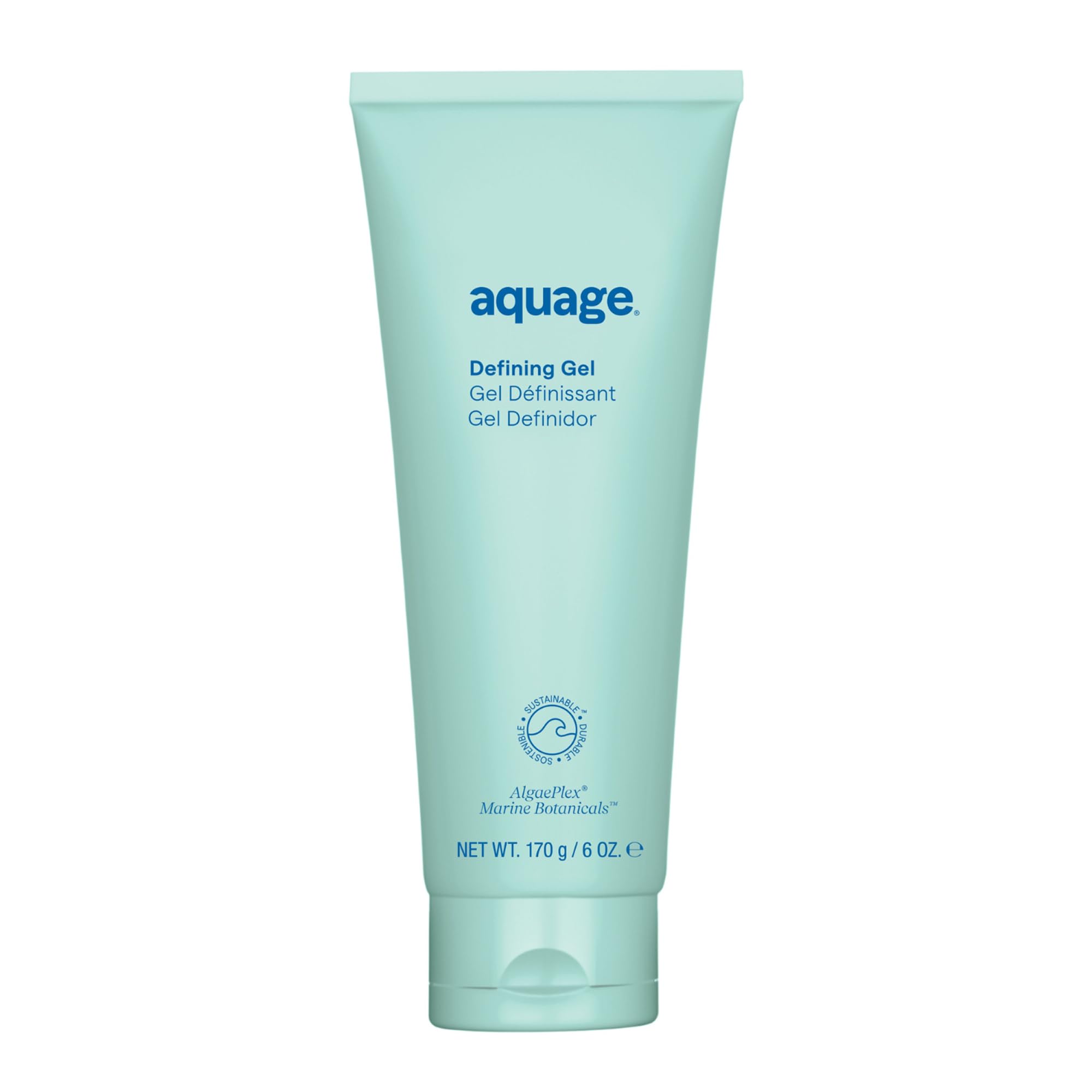 Aquage gel frontal bote mostrando diseño y tamaño, define rizos eficientemente