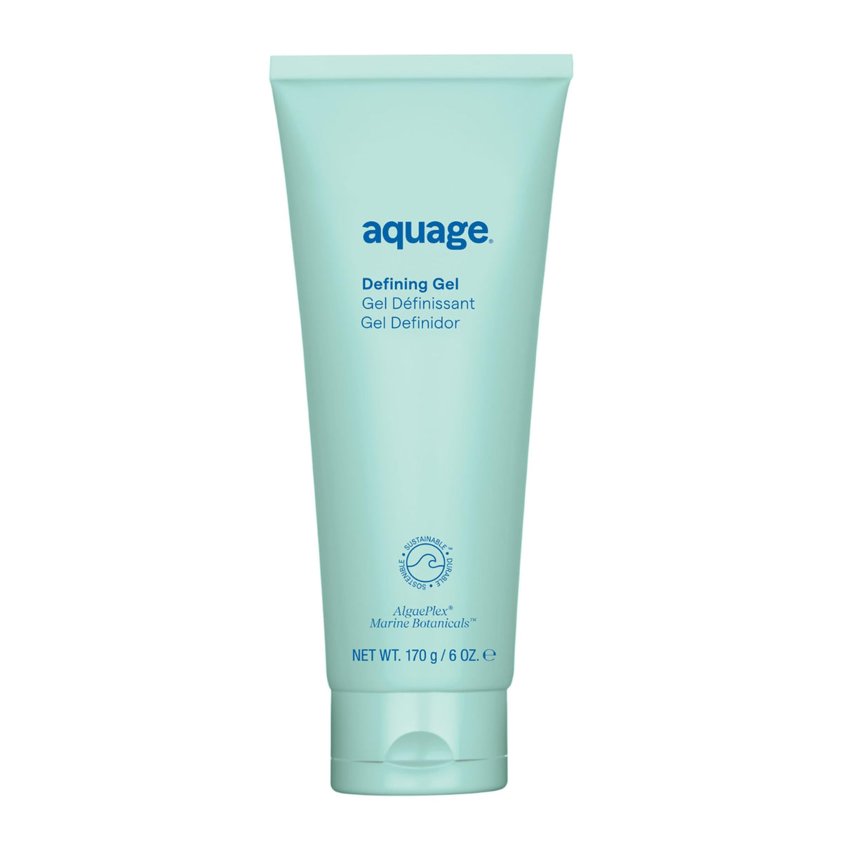 Aquage gel frontal bote mostrando diseño y tamaño, define rizos eficientemente