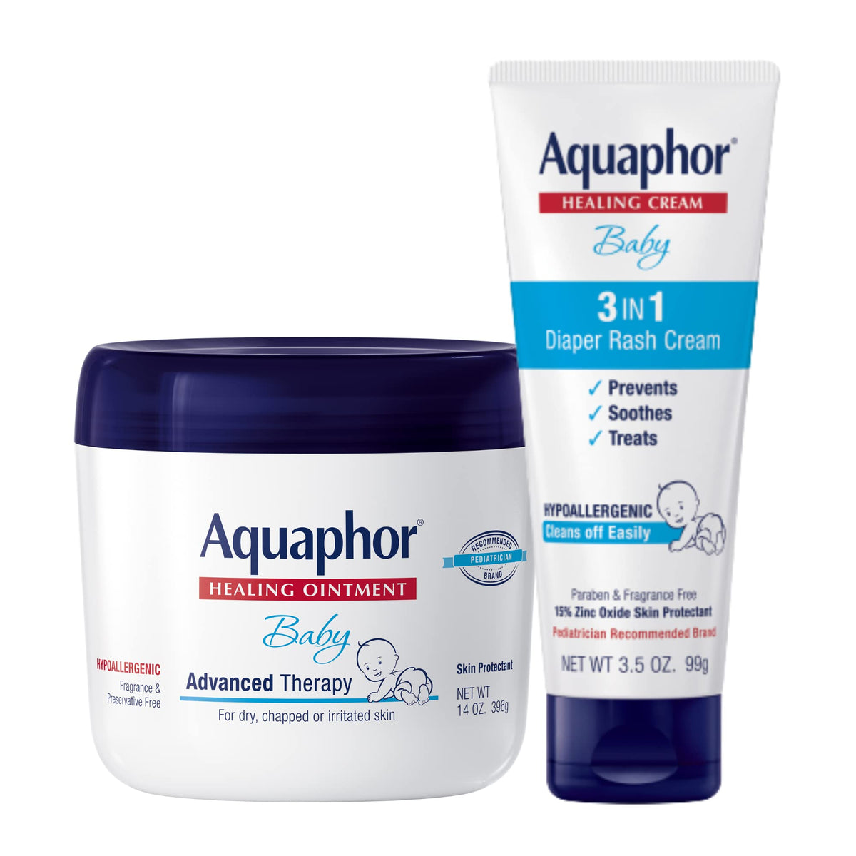 Aquaphor frente del pack bébé mostrando productos protectores