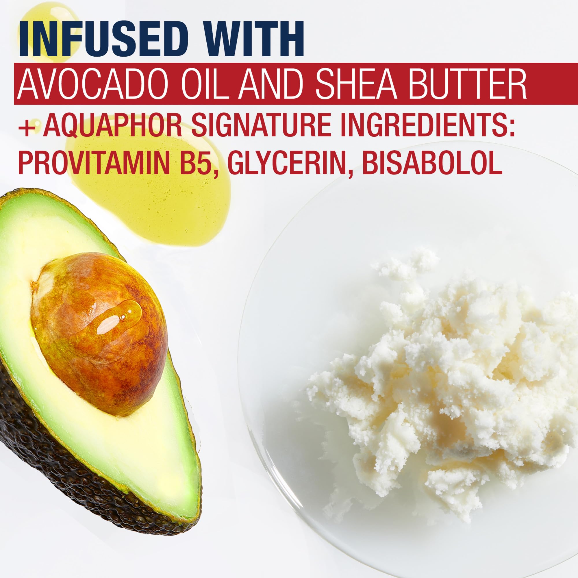 Aquaphor serum texture detail highlighting moisturizing emollient blend for hydration