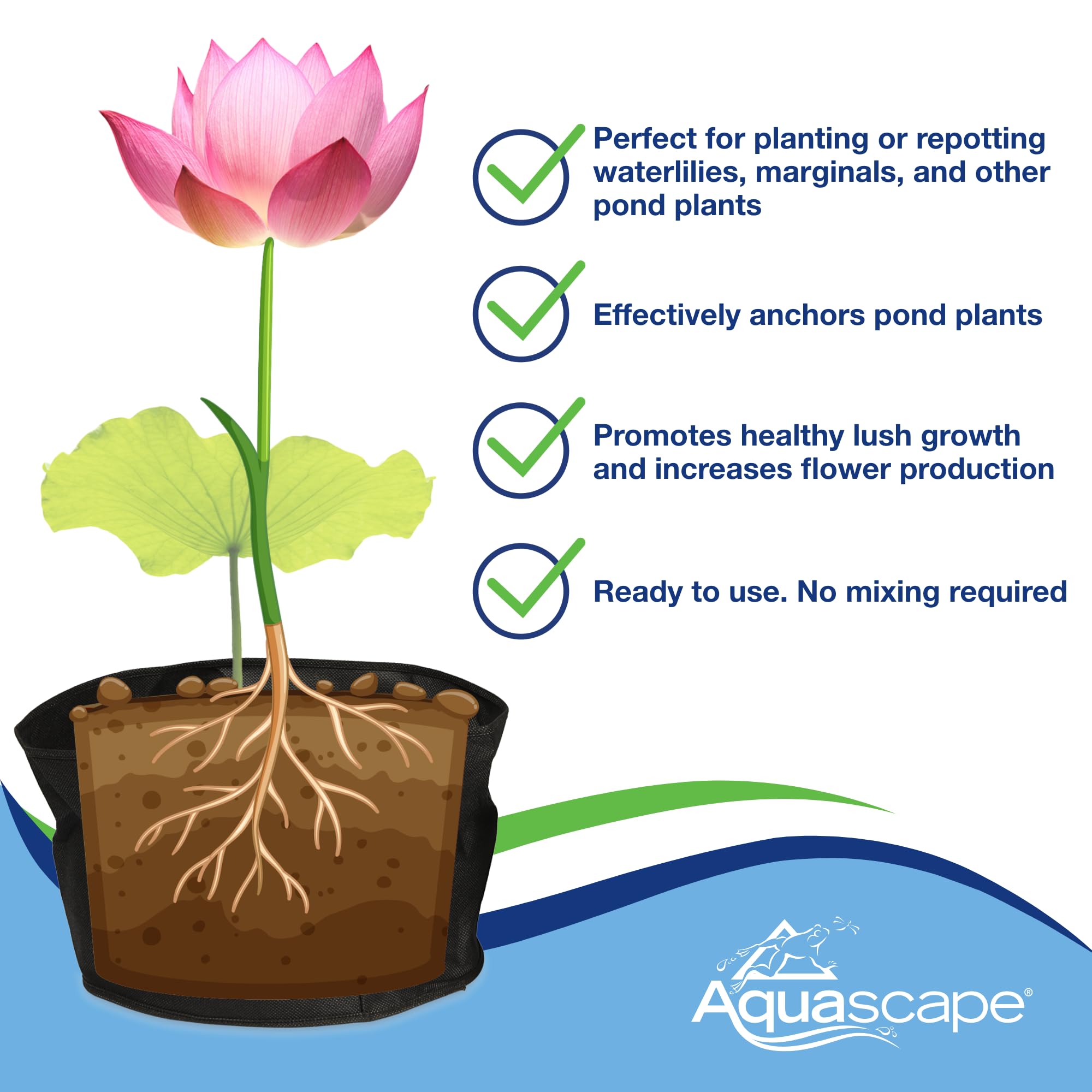 Aquascape detalle de la etiqueta con instrucciones claras y ventajas