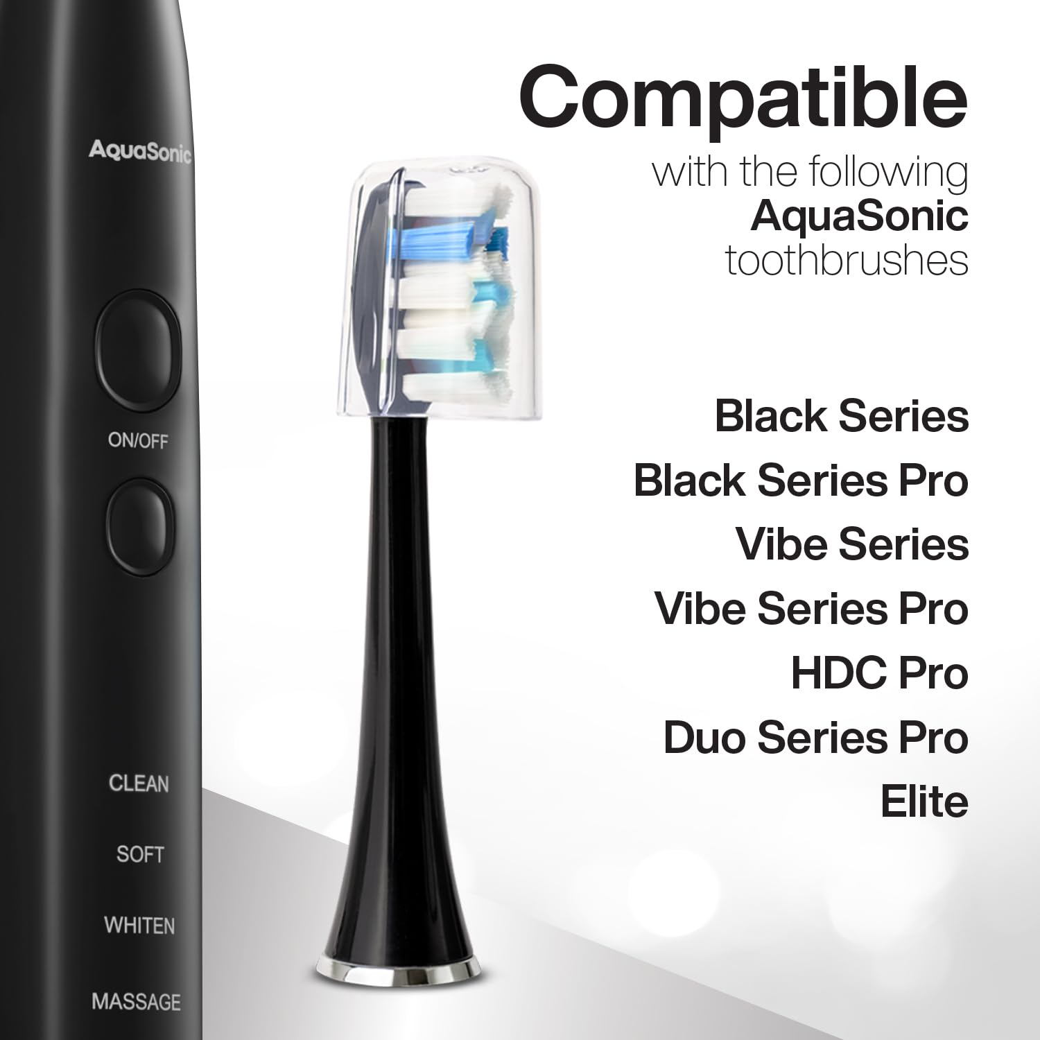 AquaSonic cabezal instalado en cepillo demostrando compatibilidad