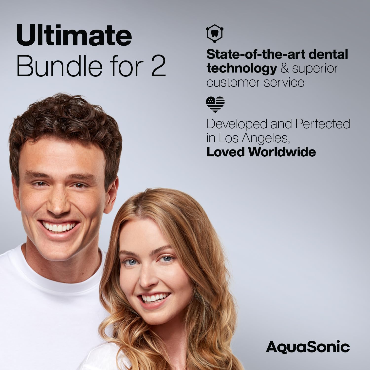 Aquasonic toothbrush in use demonstrating powerful cleaning and smart timer guidance
