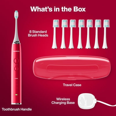 Aquasonic mode buttons and LED indicators for easy selection of whitening and gum care