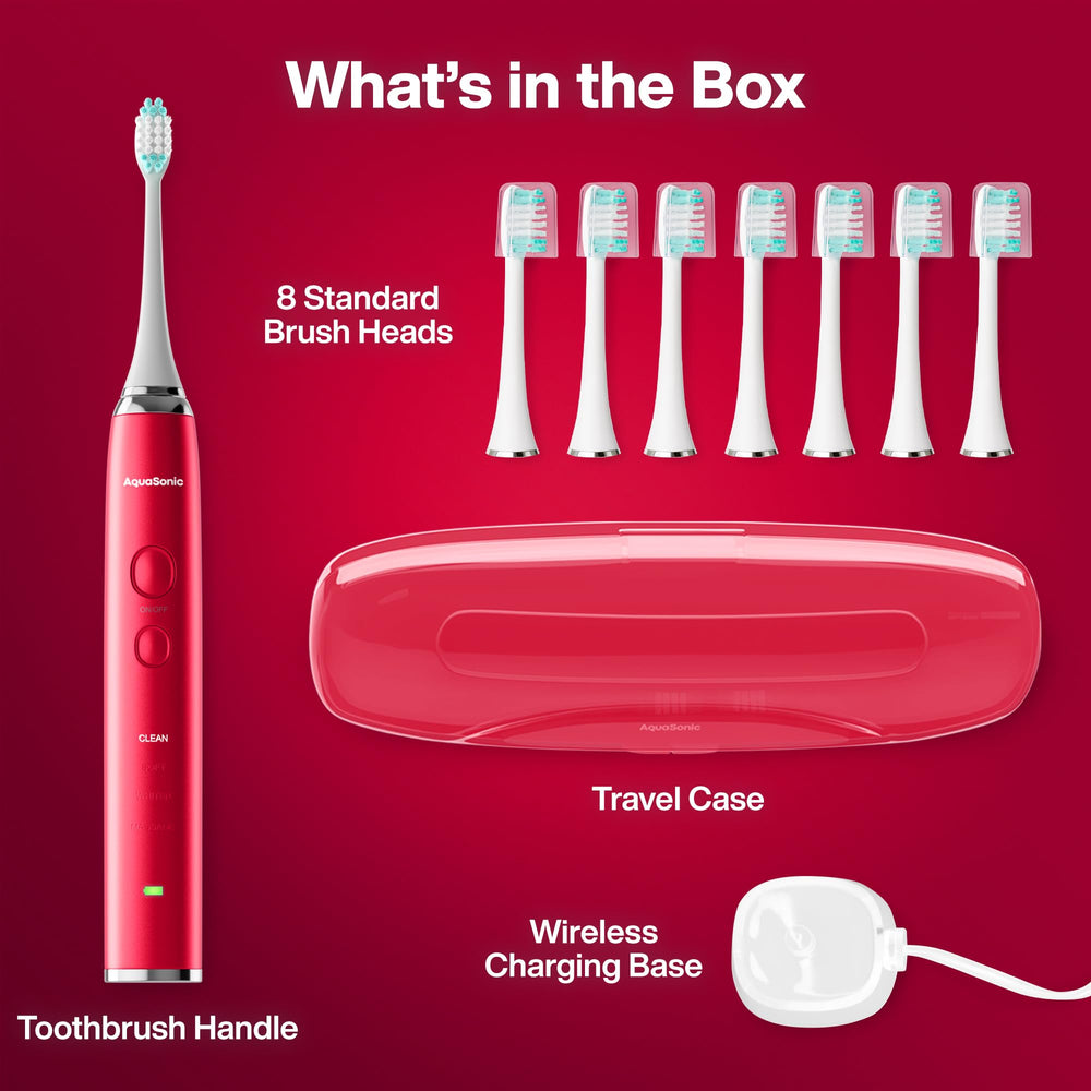 Aquasonic mode buttons and LED indicators for easy selection of whitening and gum care