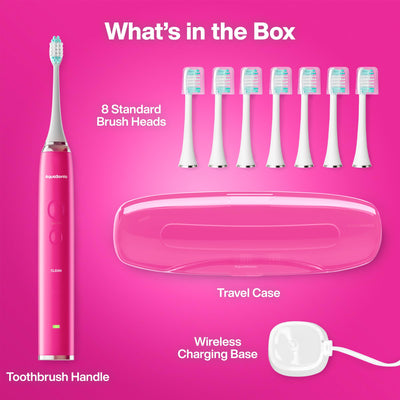 Aquasonic scale next to toothpaste showing compact size and easy storage advantage