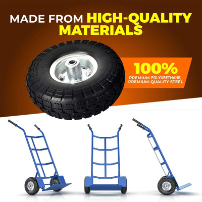 AR-PRO wheel installed on a wheelbarrow demonstrating easy replacement and stability
