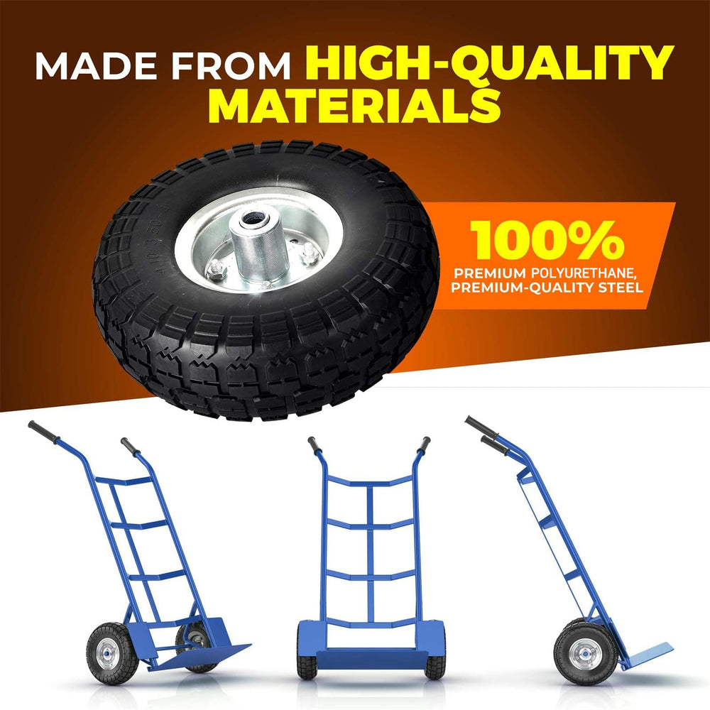 AR-PRO wheel installed on a wheelbarrow demonstrating easy replacement and stability