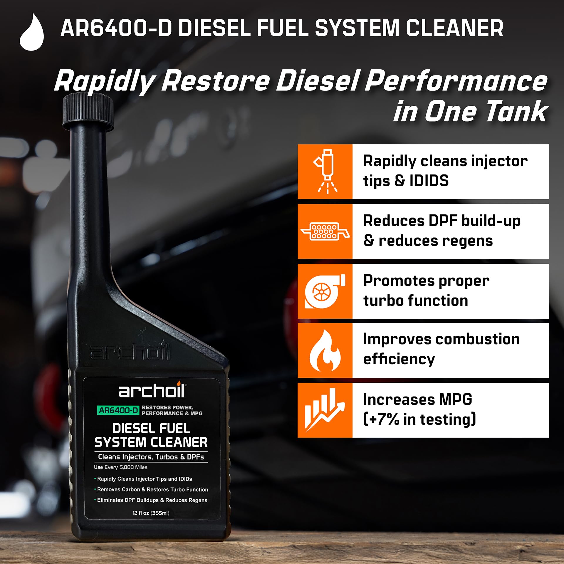 Archoil AR6400-D close-up of bottle detail highlighting quality formula