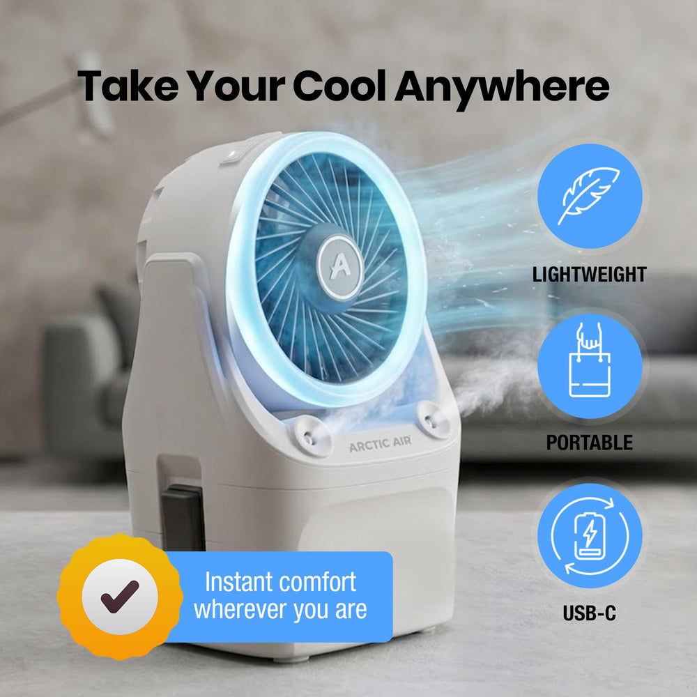 Arctic Air Ice Jet X3 en dormitorio iluminado suavemente, ideal para dormir