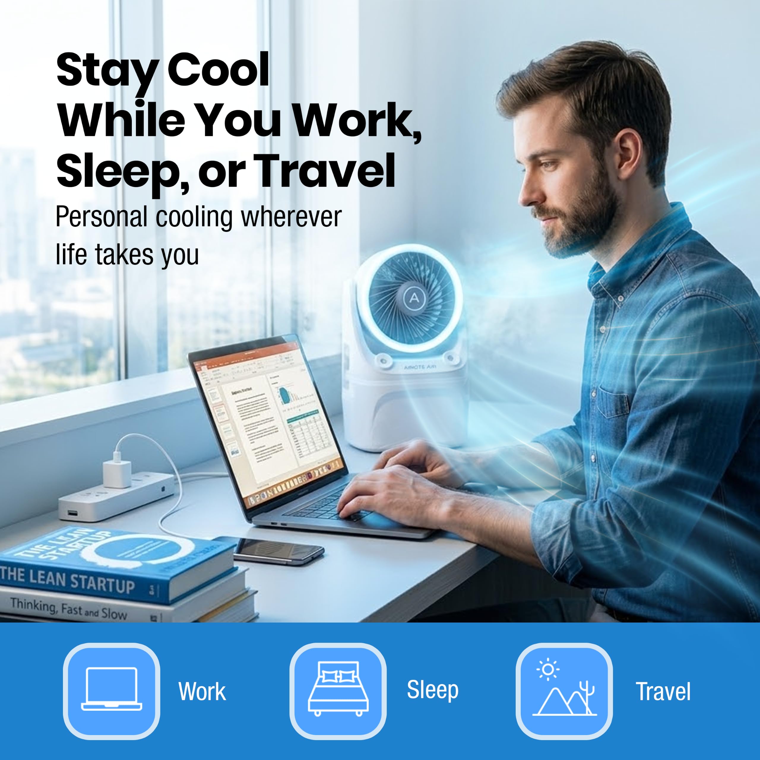 Arctic Air puerto USB-C y base del Ice Jet X3 para alimentación portátil fácil
