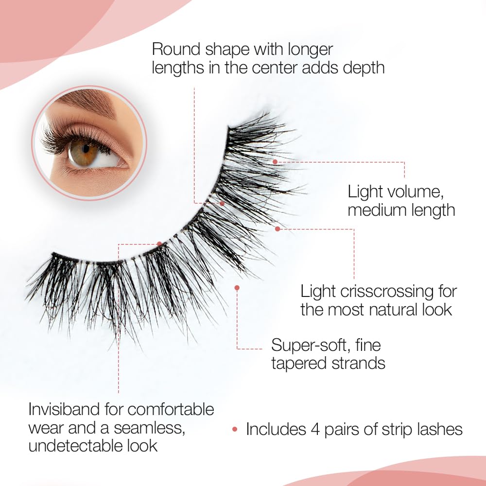 Ardell on model wearing wispy lashes for subtle eye opening