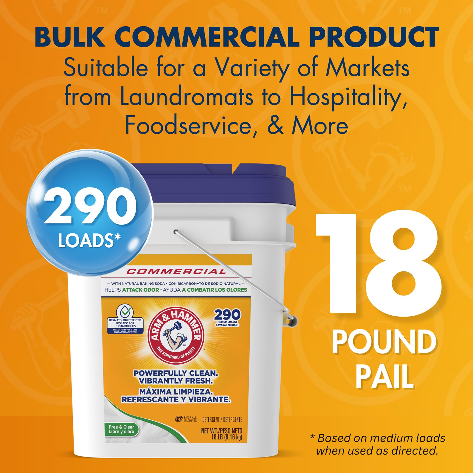 Arm & Hammer balde junto a lavadora mostrando uso seguro en HE