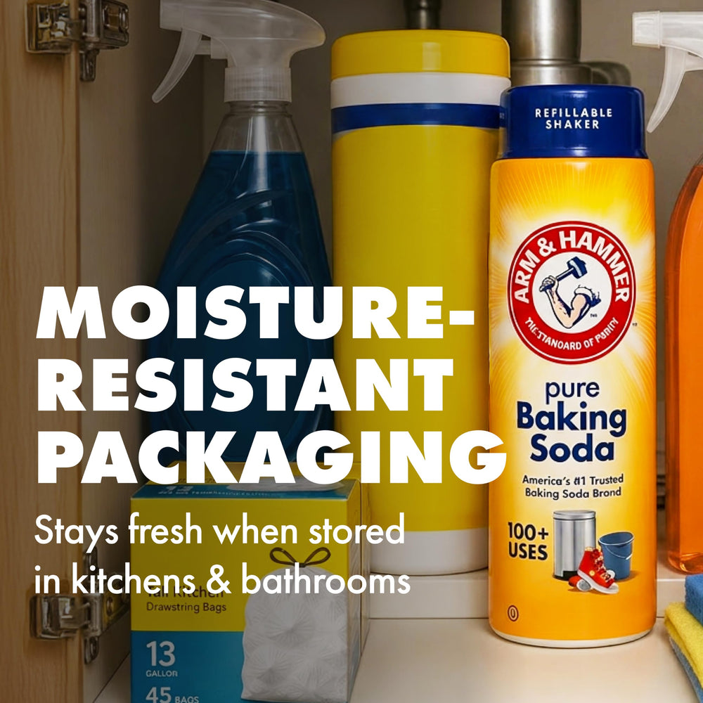 Arm & Hammer etiqueta informativa cerca mostrando 100% puro y sin aditivos