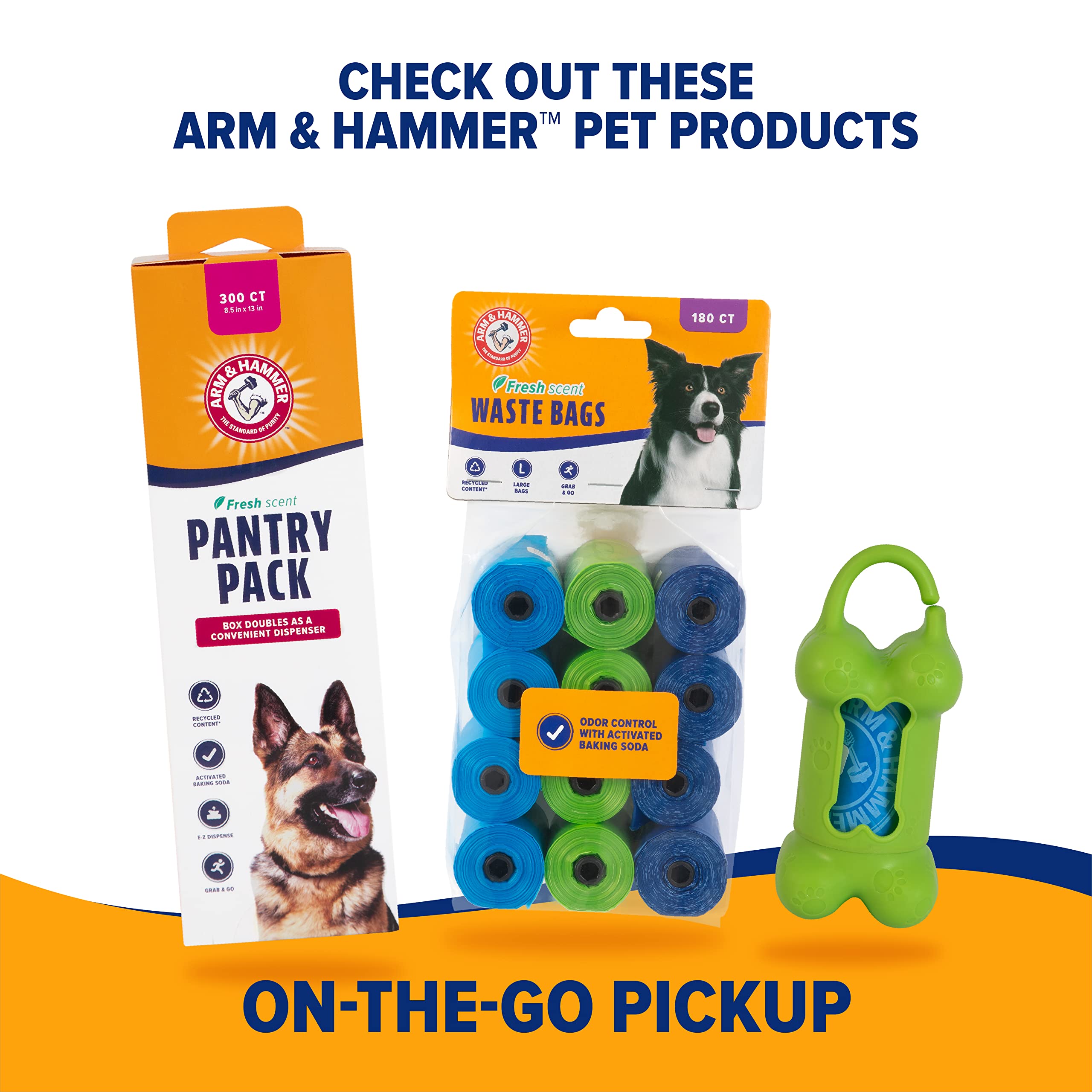 Arm & Hammer comparación de tamaño mostrando capacidad para varias recogidas