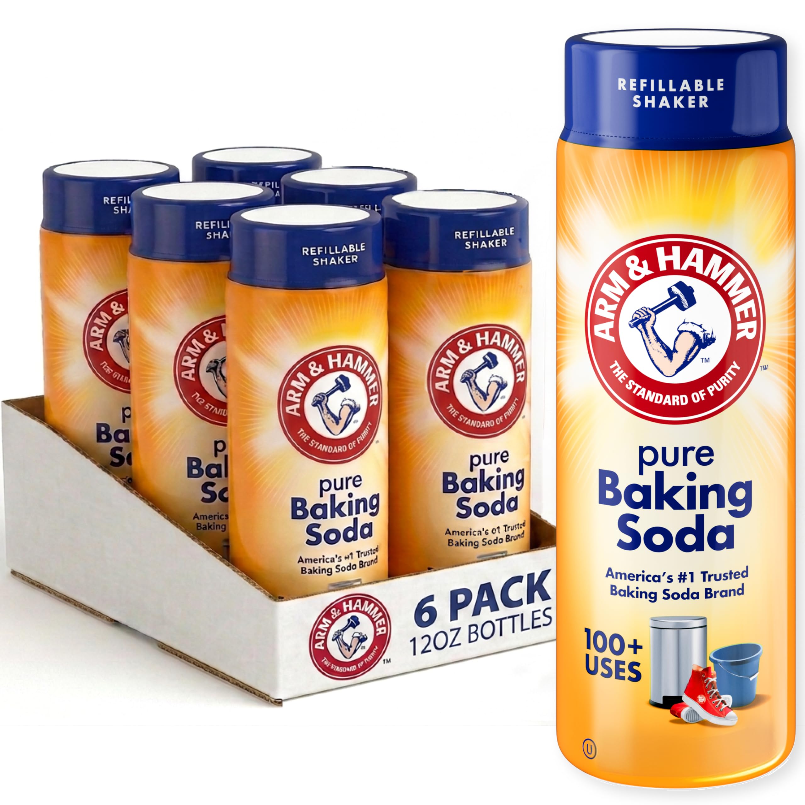 Arm & Hammer frente del shaker mostrando dosificador preciso y manejo fácil