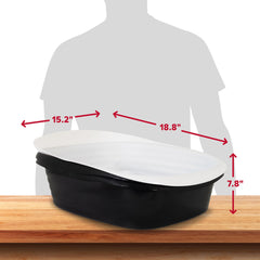 Arm & Hammer litter box high sides next to ruler illustrating roomy size benefit