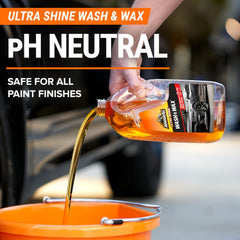 Armor All bottle pouring wash-and-wax soap for easy dilution and shine