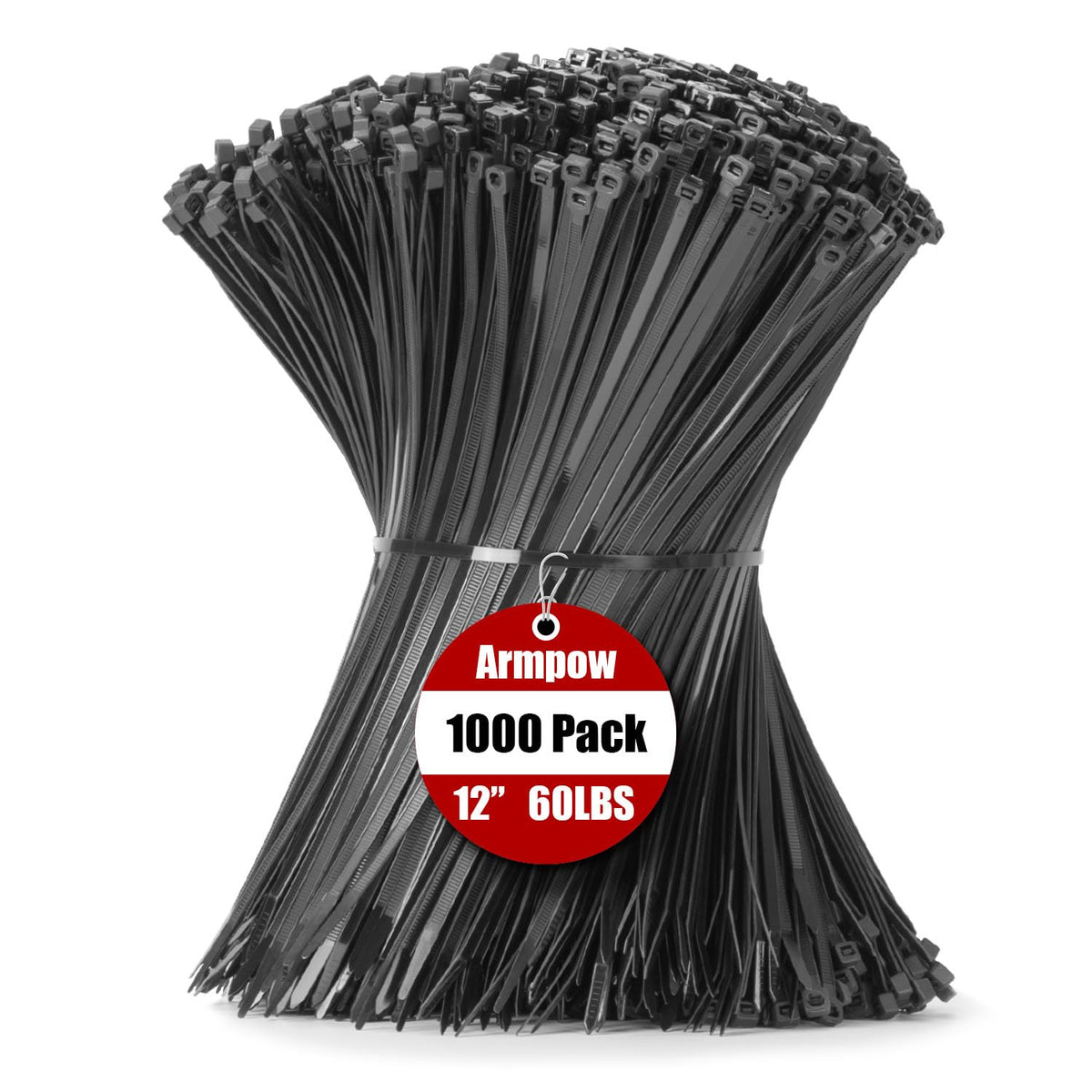 Armpow empaque frontal 1000 bridas mostrando cantidad y resistencia