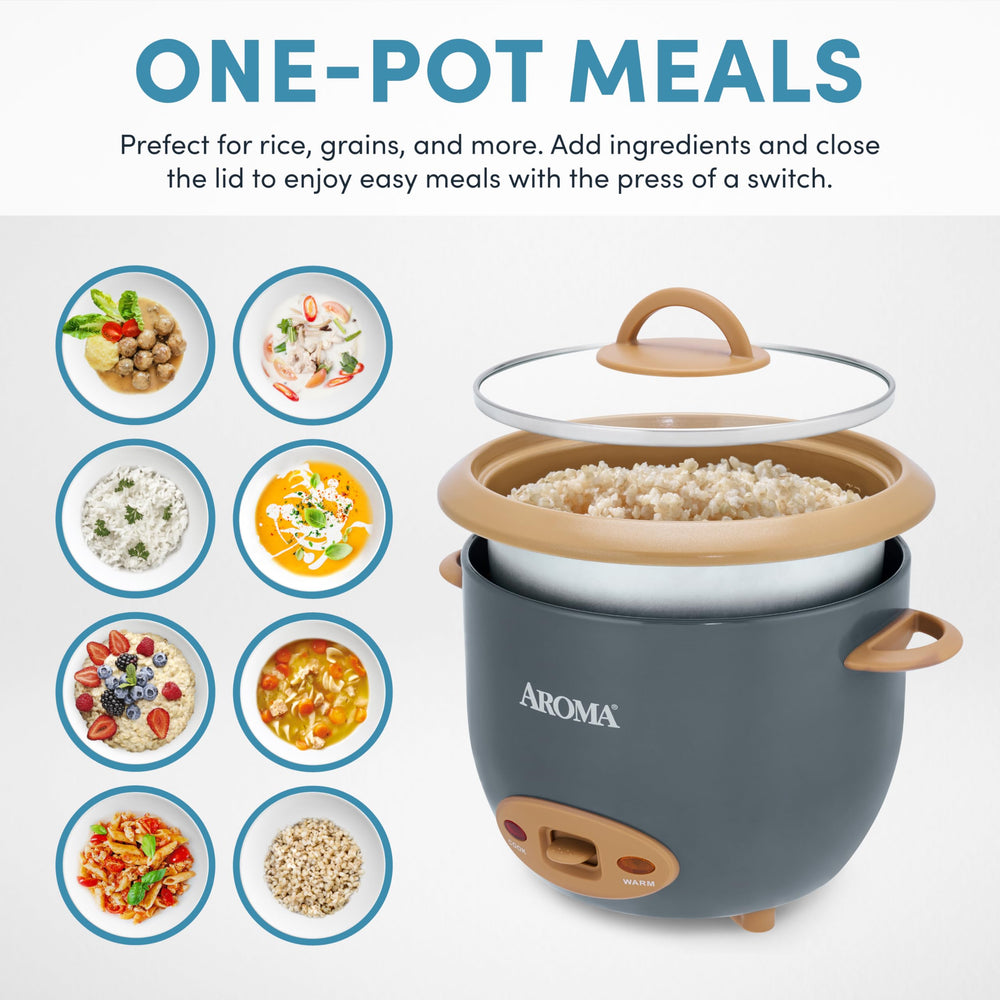 AROMA CoreCoat ceramic inner pot close-up showing nonstick surface for easy cleaning