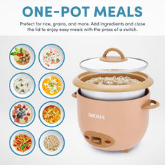 AROMA CoreCoat ceramic inner pot close-up highlighting PFAS-free nonstick for fast cleanup