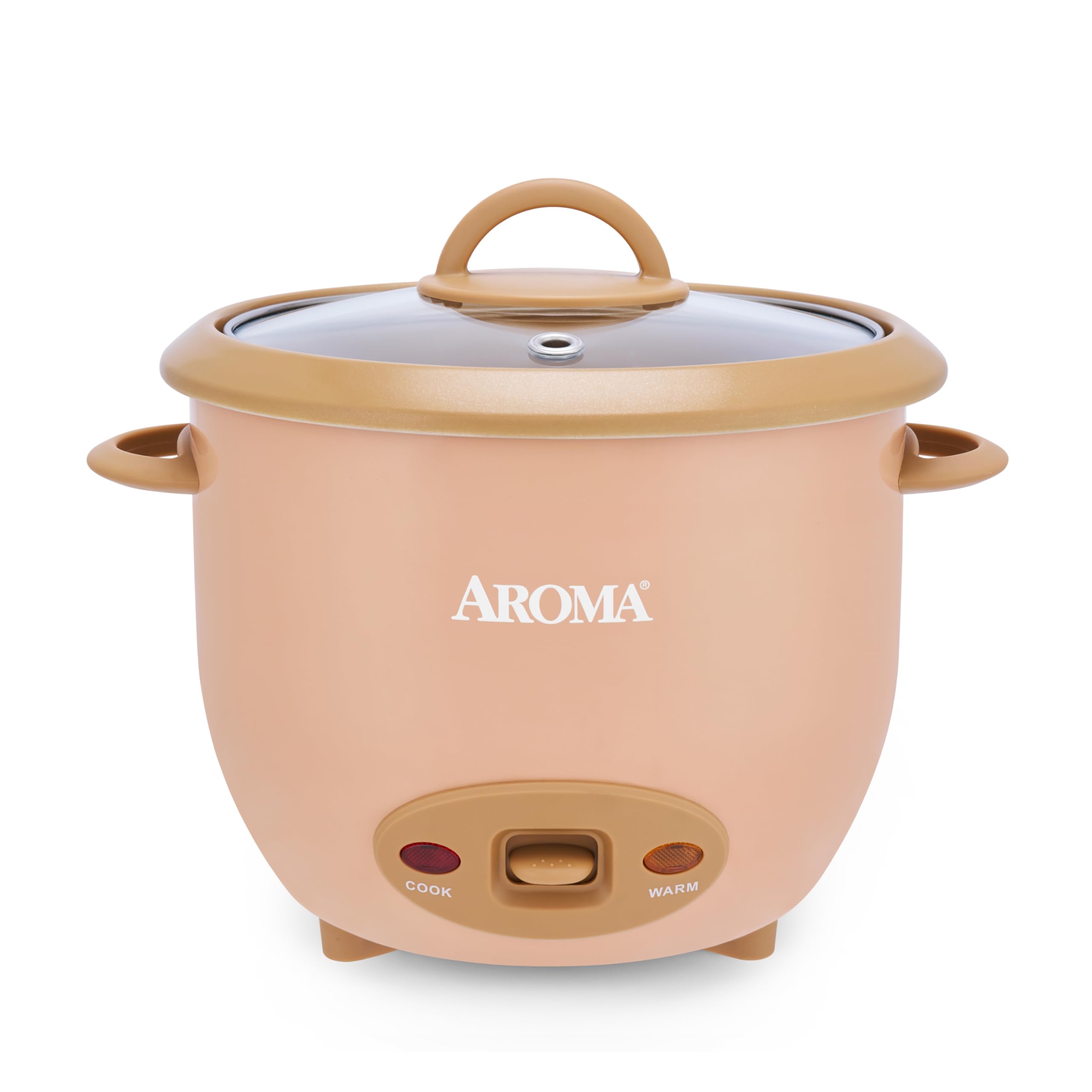 AROMA front view rice cooker showing compact design and colorful panel benefit easy storage