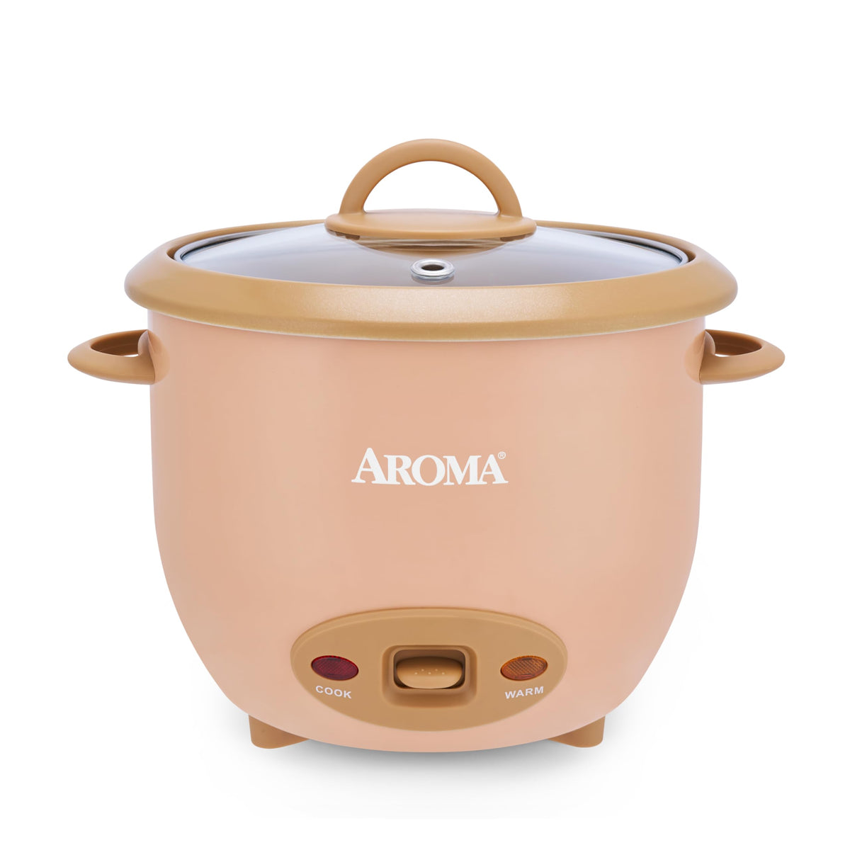 AROMA front view rice cooker showing compact design and colorful panel benefit easy storage