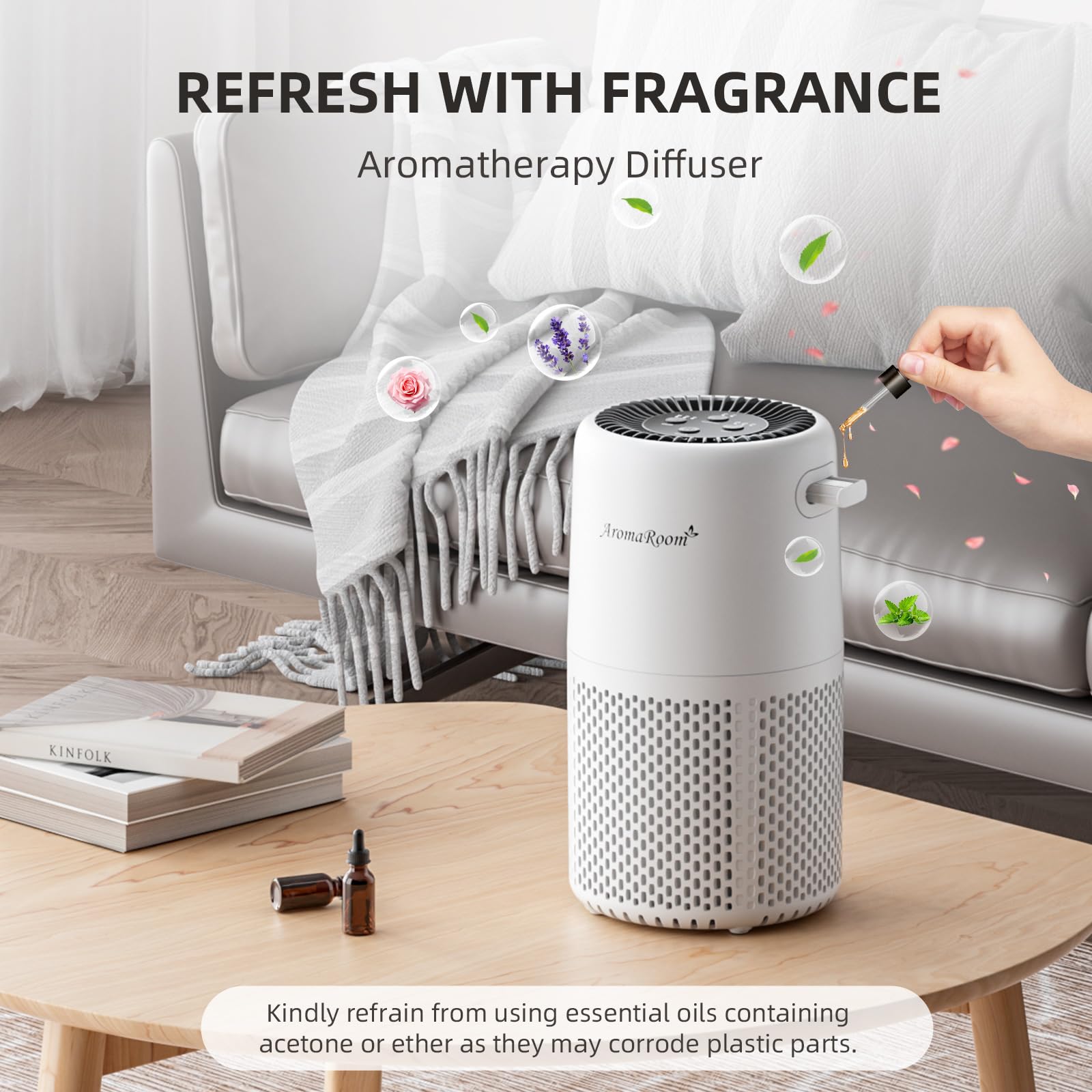 Aroma Room comparación de tamaño junto a objetos para referencia espacial