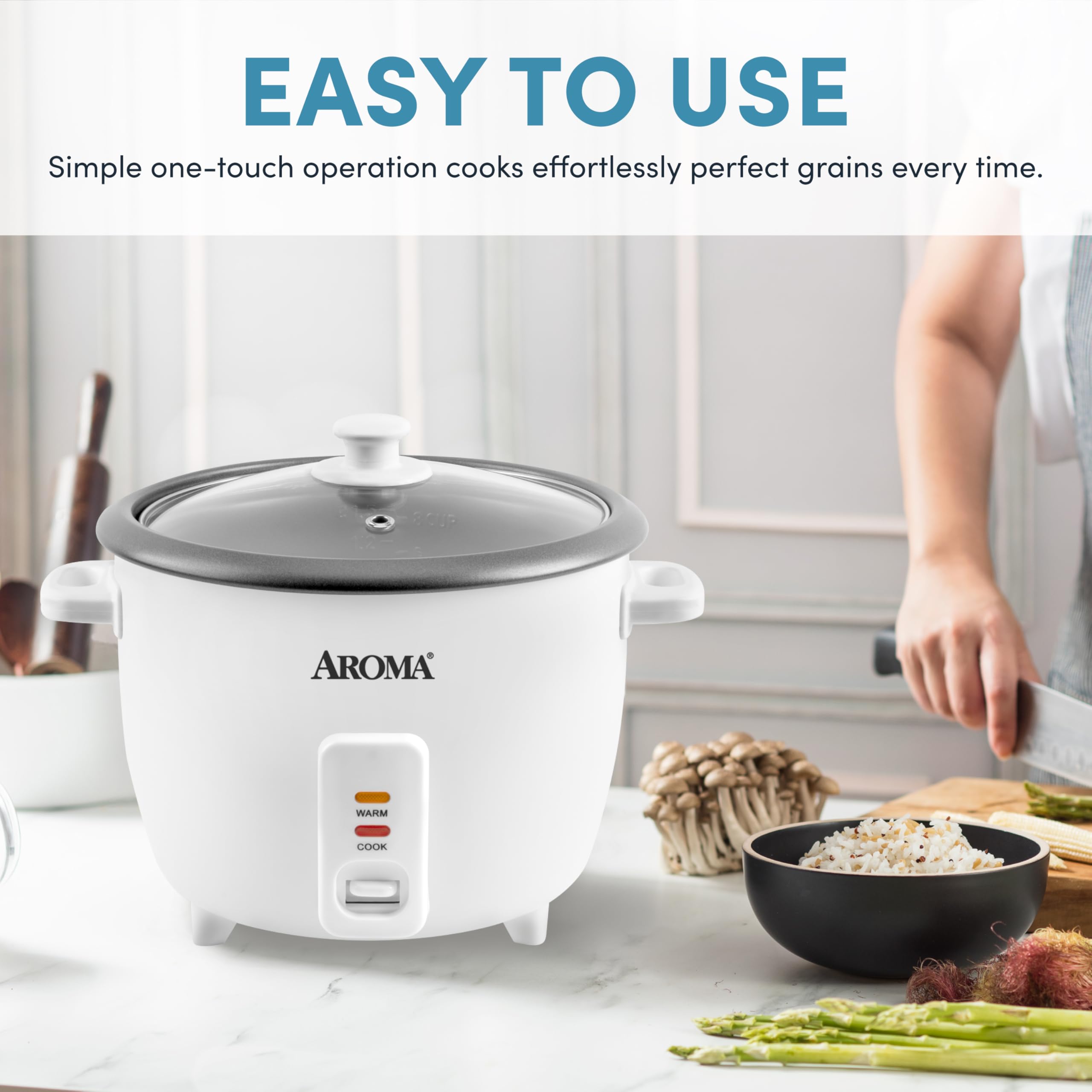 AROMA tempered glass lid detail letting you monitor cooking progress without lifting