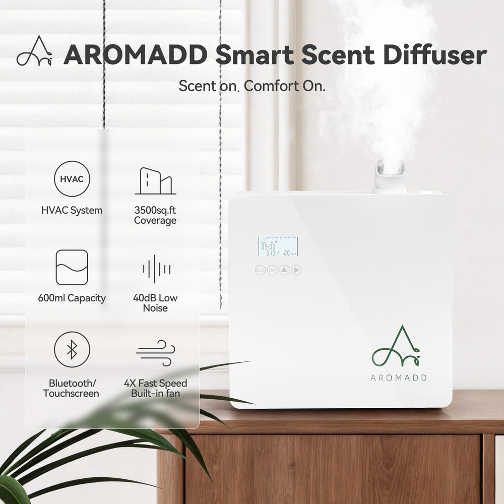 Aromadd wall mounted near vent demonstrating discreet integration