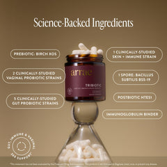 Arrae Tribiotic open bottle with capsules demonstrating quantity