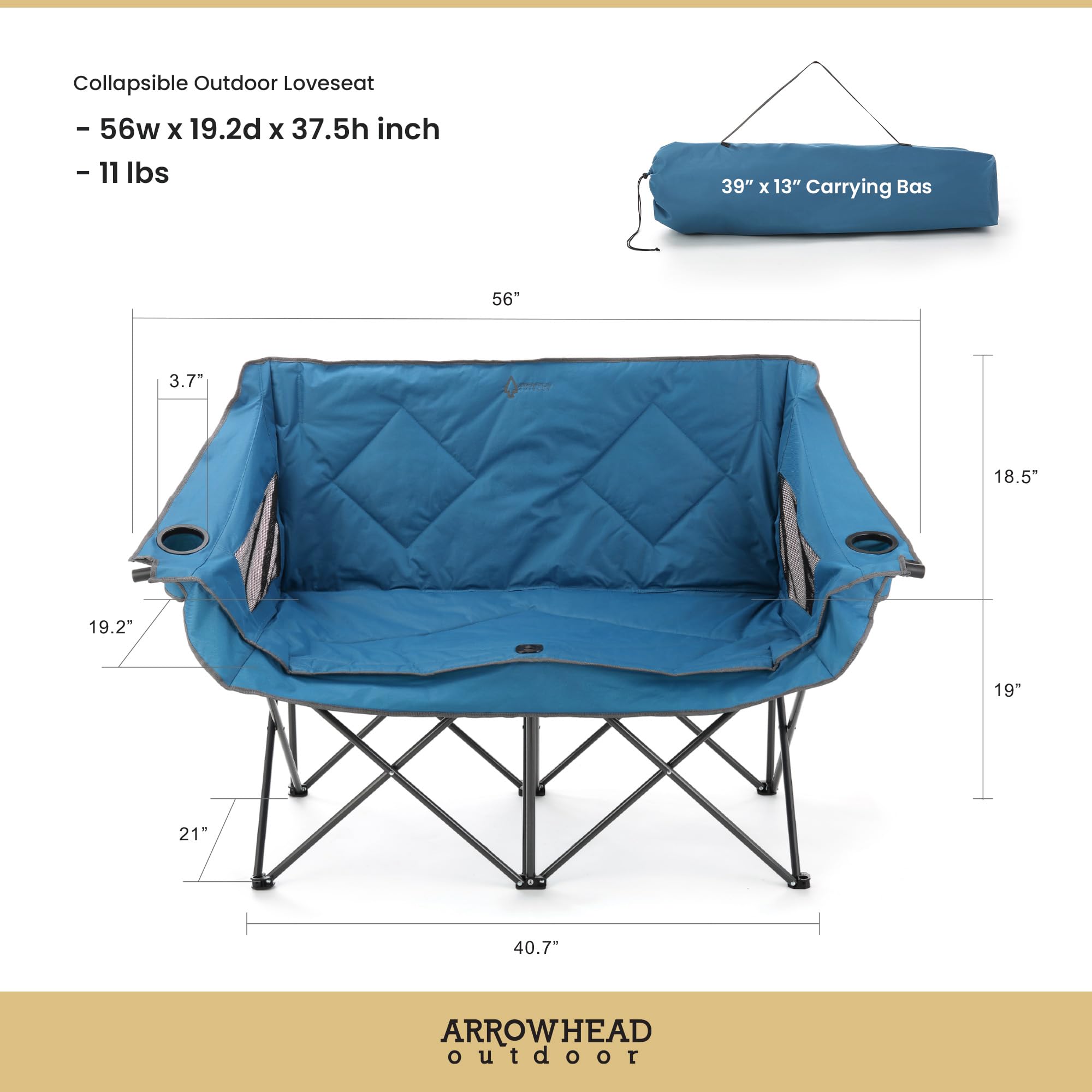 ARROWHEAD OUTDOOR loveseat plegado para transporte y almacenamiento fácil