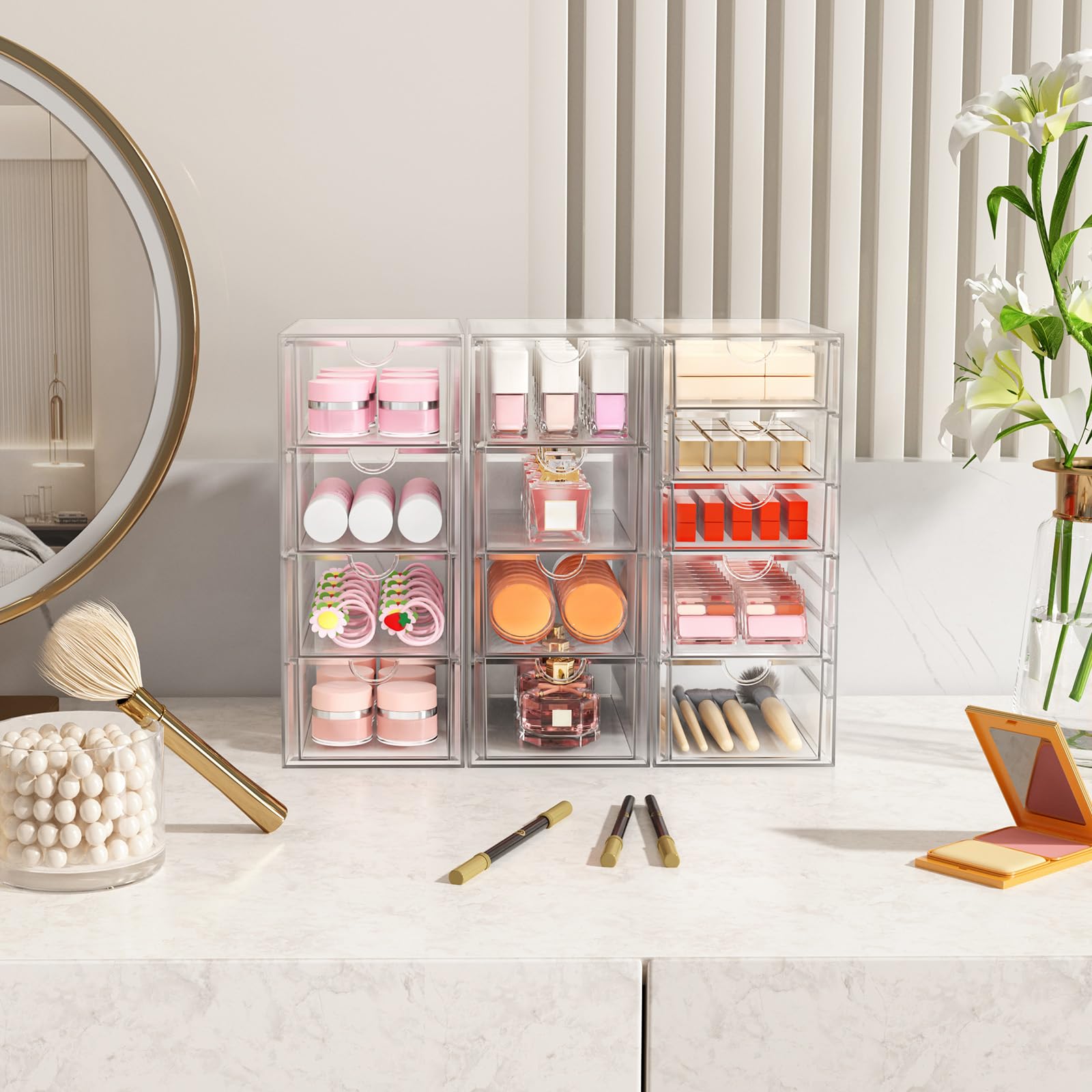 ARSTPEOE cajón abierto con maquillaje, acceso suave y orden