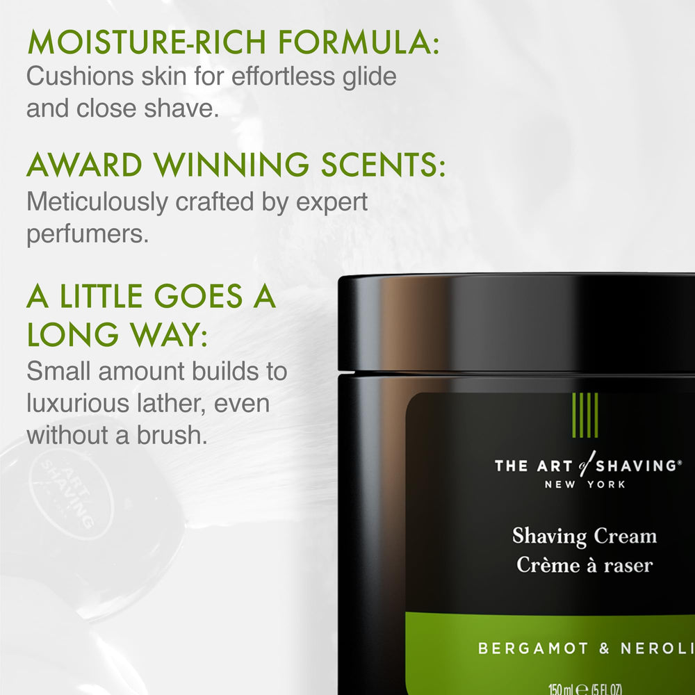 The Art of Shaving rich lather close-up illustrating dense foam and improved razor glide benefit