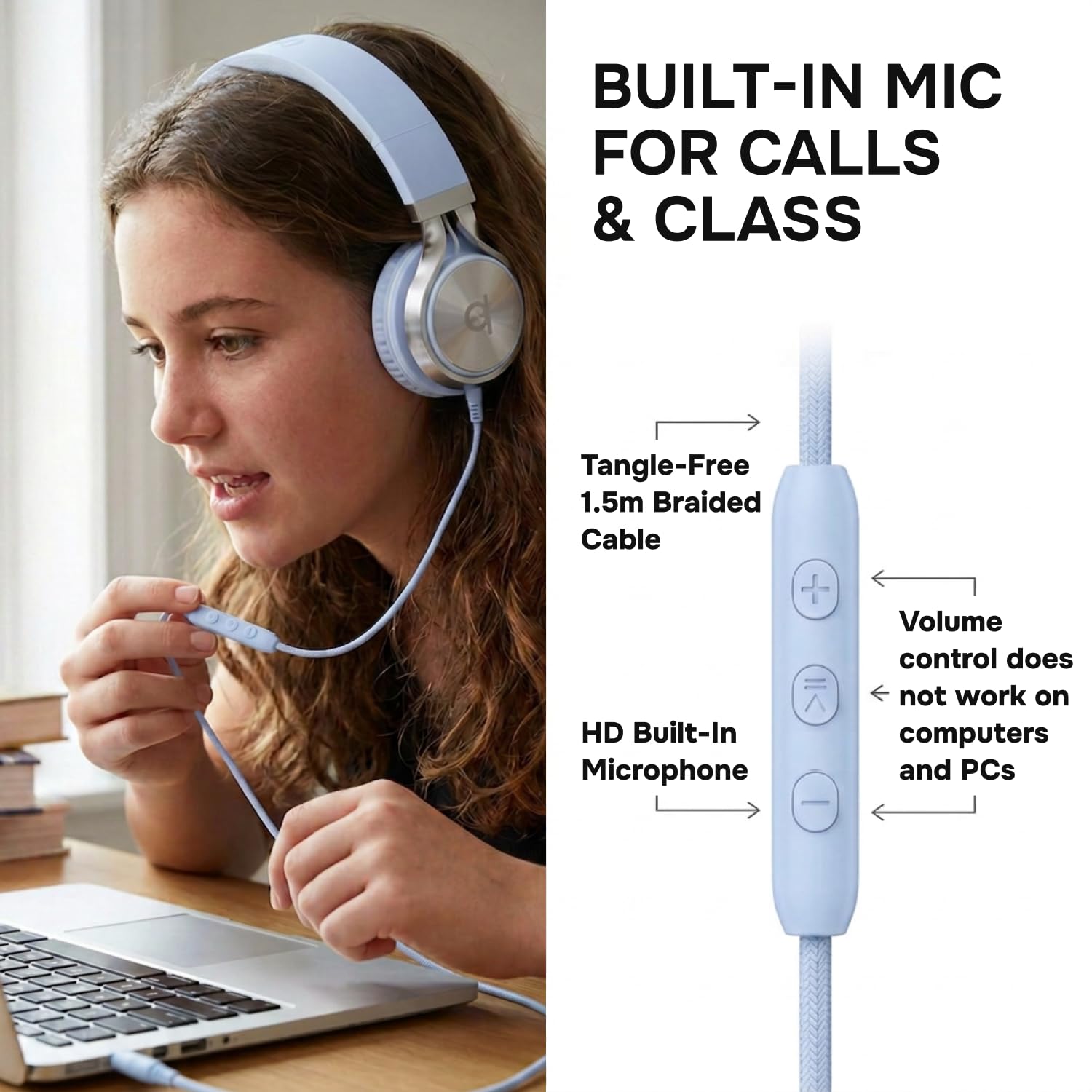 ARTIX niña usando auriculares para estudio, mejora la concentración