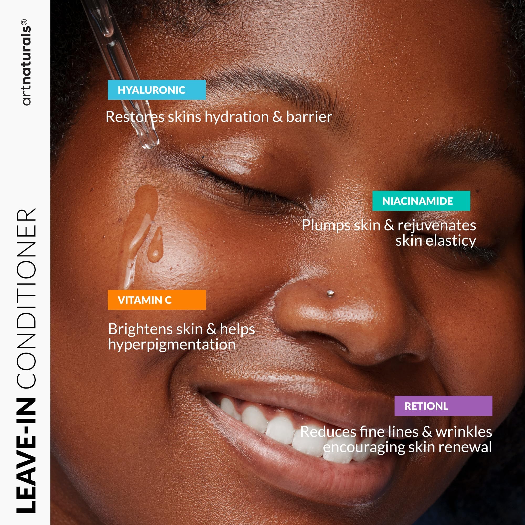Artnaturals etiqueta con ingredientes clave para identificar Vitamina C y Retinol