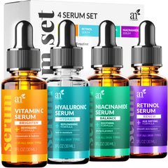 Artnaturals set sérums vista frontal mostrando las cuatro piezas para rutina completa