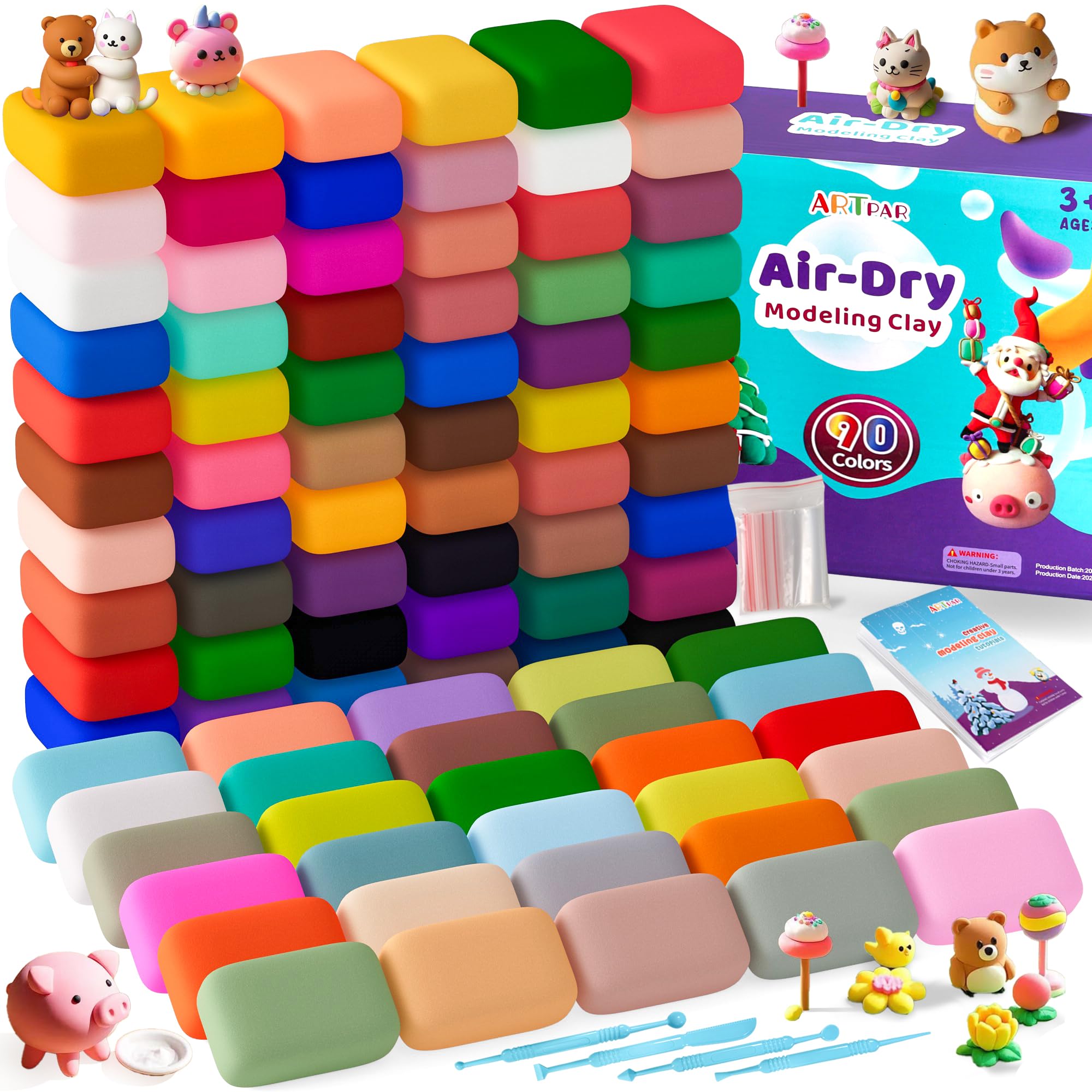 ARTPAR front packaging showing 90 color clay kit and contents benefit creative variety