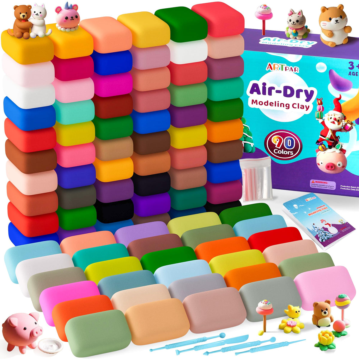 ARTPAR front packaging showing 90 color clay kit and contents benefit creative variety
