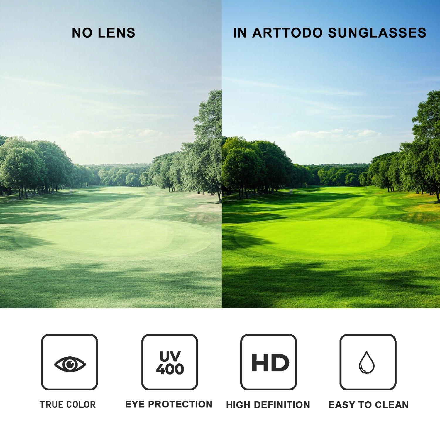 Arttodo gafas en uso durante golpe de golf mejorando visibilidad